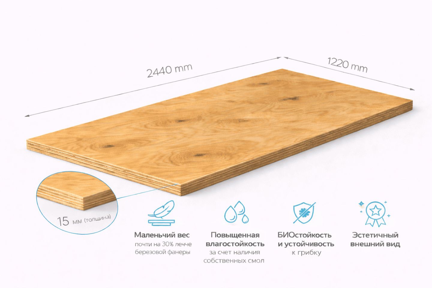 Фанера ФСФ 15мм 2440х1220 мм сорт 3/3 нешлифованная хвойная влагостойкая