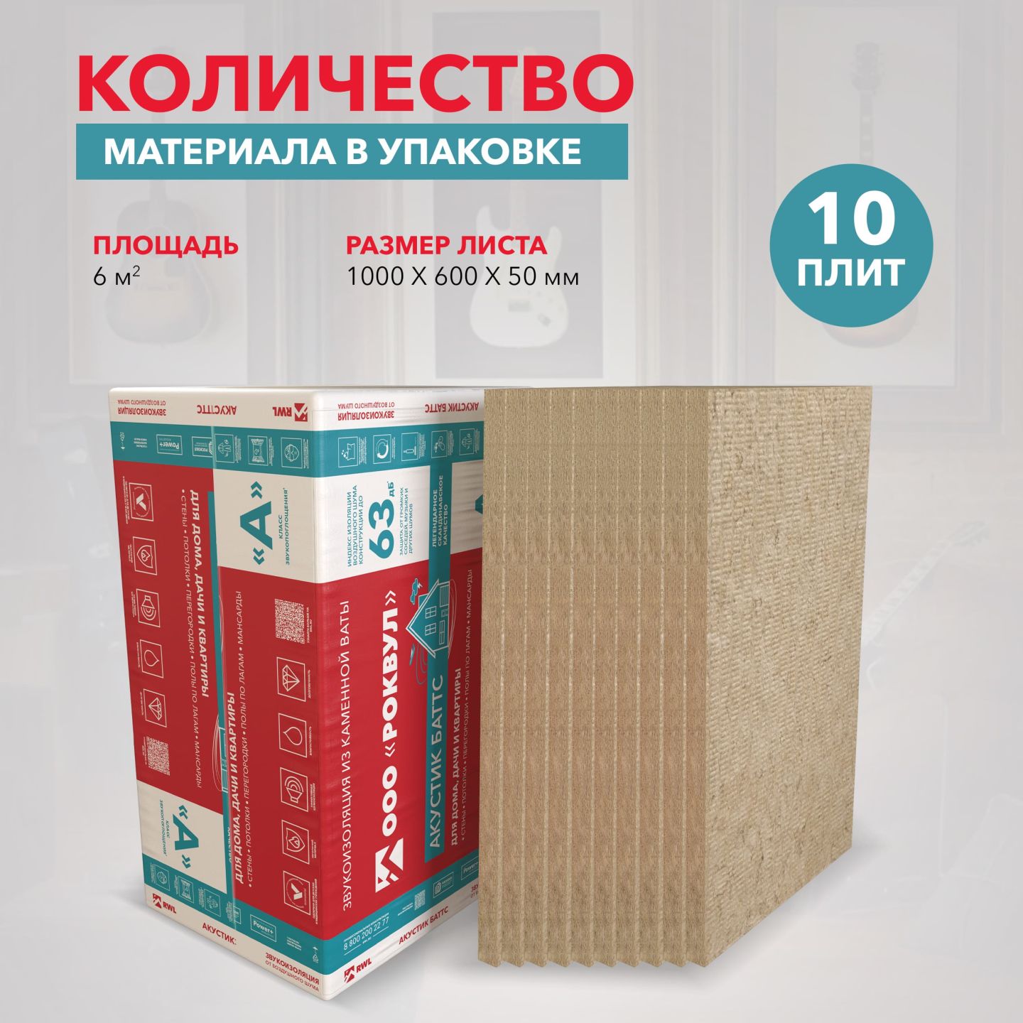 Утеплитель Rockwool Акустик Баттс базальтовая плита 1000х600х100мм